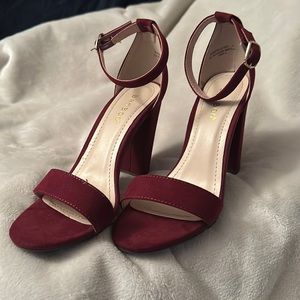 Maroon straps heels; worn once